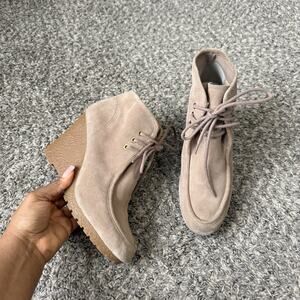 MICHAEL KORS RORY Brown Suede Leather Wedge Boots Lace Up Women's Size 9 M